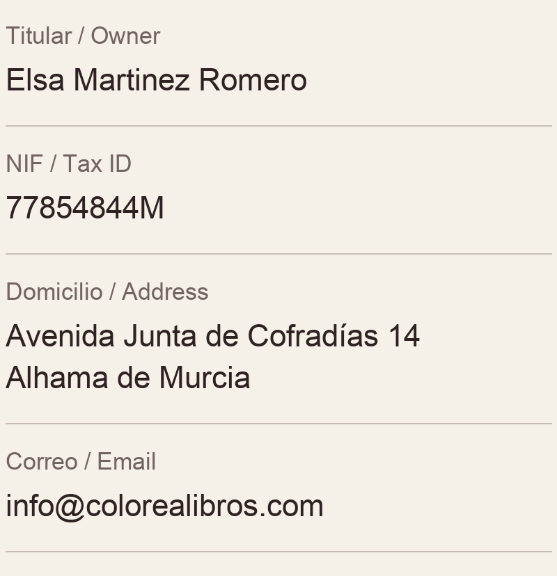 Datos identificativos del titular: nombre, NIF, domicilio y correo, en formato imagen.