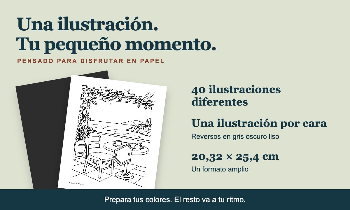 Una ilustración. Tu pequeño momento. Vista del formato y del reverso oscuro del libro.